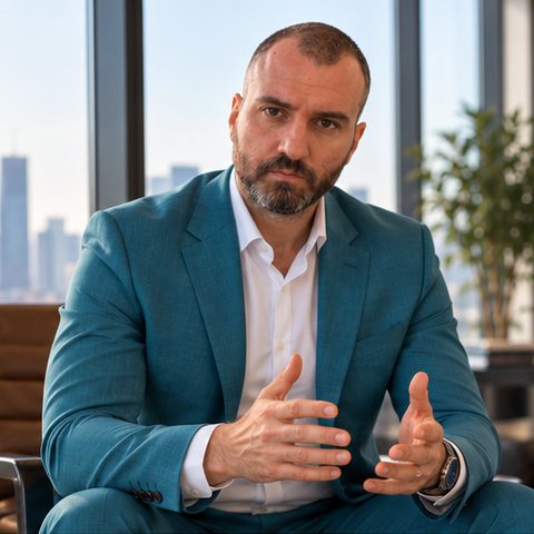 Dominik Magnet erklärt mit beiden Händen